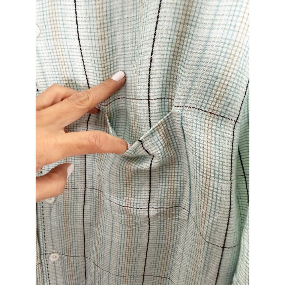 Cubavera Men's Lightweight Linen Blend Short Sleeve Button Up Shirt Plaid Check - Picture 4 of 8